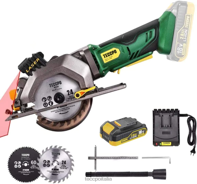 TECCPO Mini sega circolare a batteria 18 V con guida laser lavorazione del legno L0VNJ26