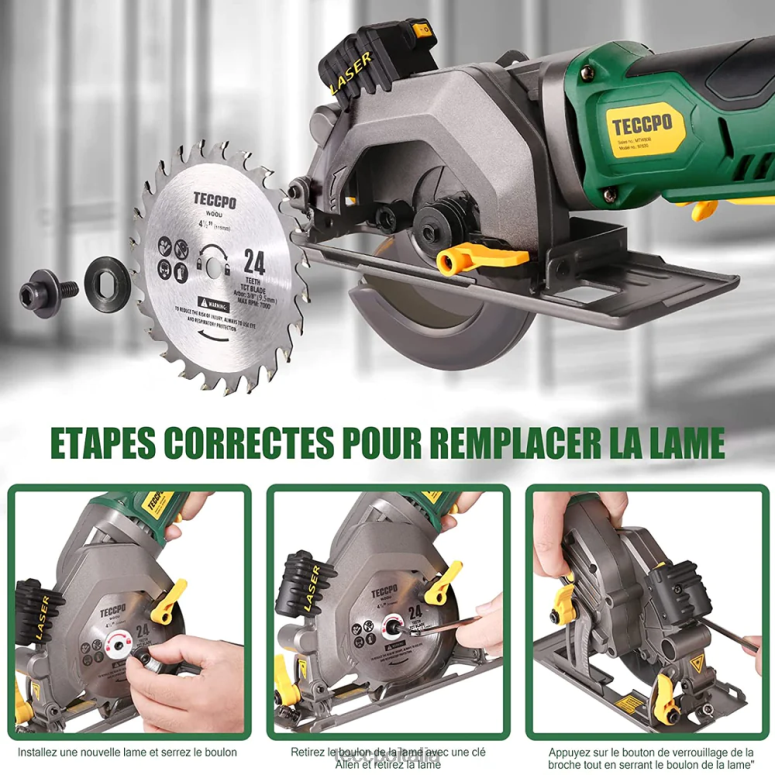 TECCPO Mini sega circolare a batteria 18 V con guida laser lavorazione del legno L0VNJ26