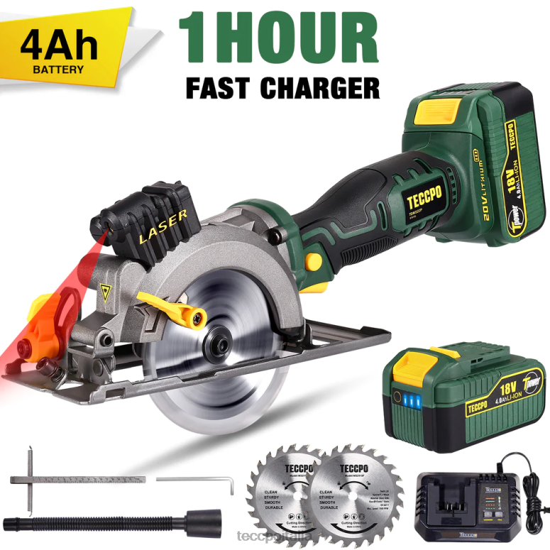 TECCPO sega circolare a batteria 20v 4-1/2" 4500rpm sega circolare compatta con laser lavorazione del legno L0VNJ16