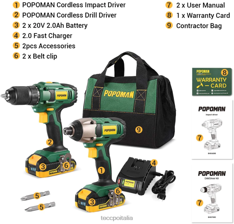 TECCPO Kit combinato trapano popoman trapani e avvitatori L0VNJ7
