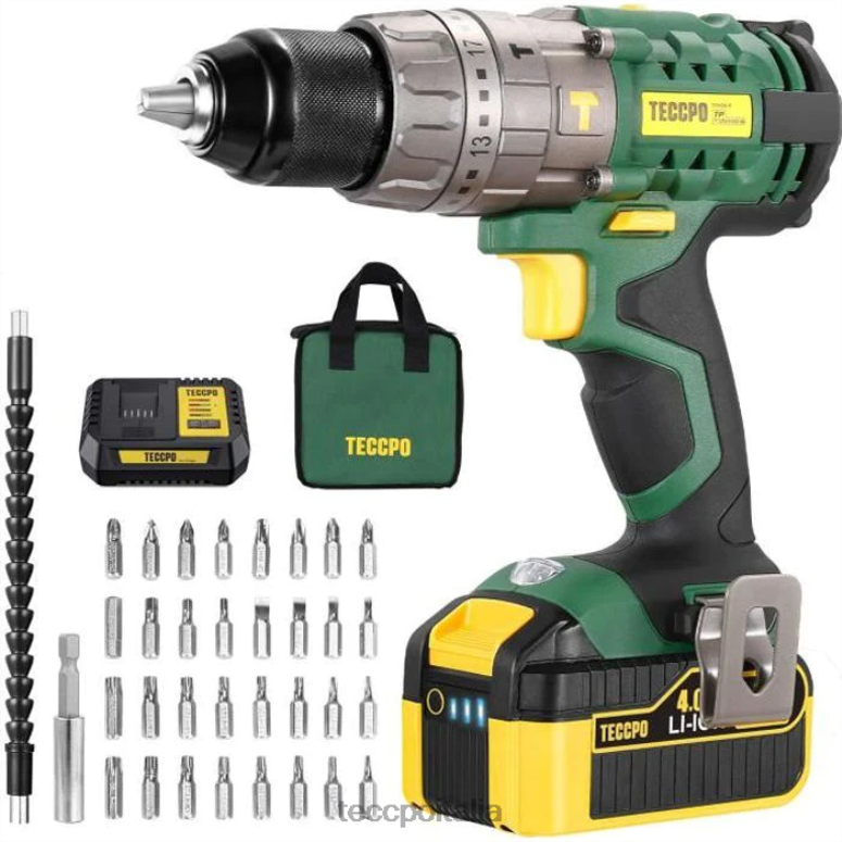 TECCPO trapano avvitatore a percussione a batteria 2.0/4.0ah con 30/34 accessori trapani e avvitatori L0VNJ9