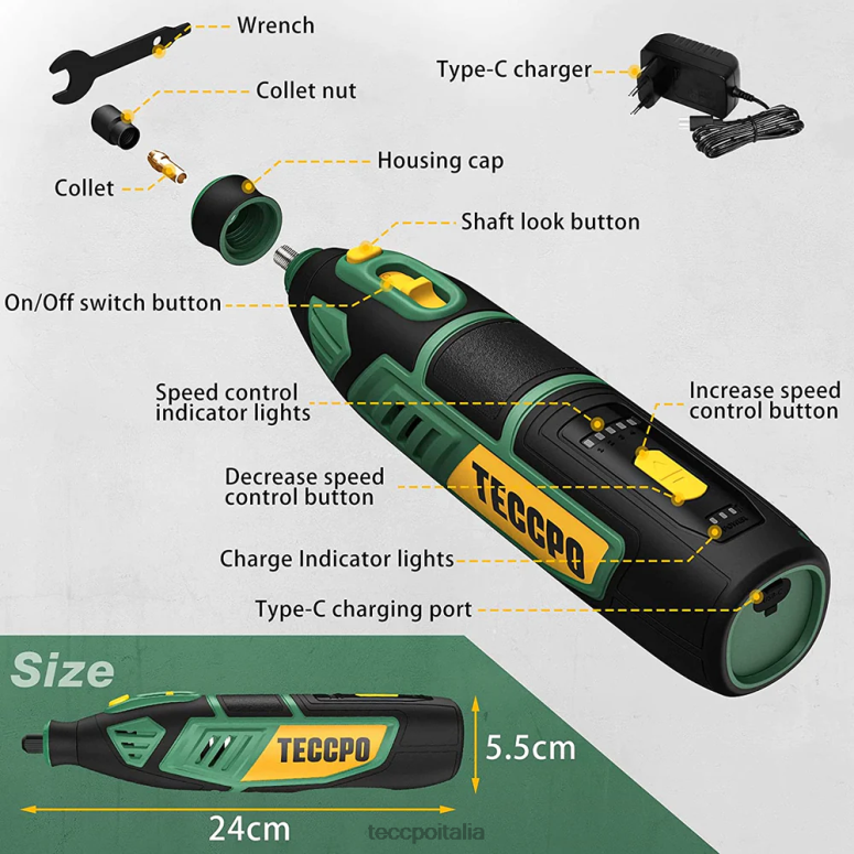 TECCPO Utensili rotanti alimentati a batteria 12 V utensili rotanti L0VNJ46